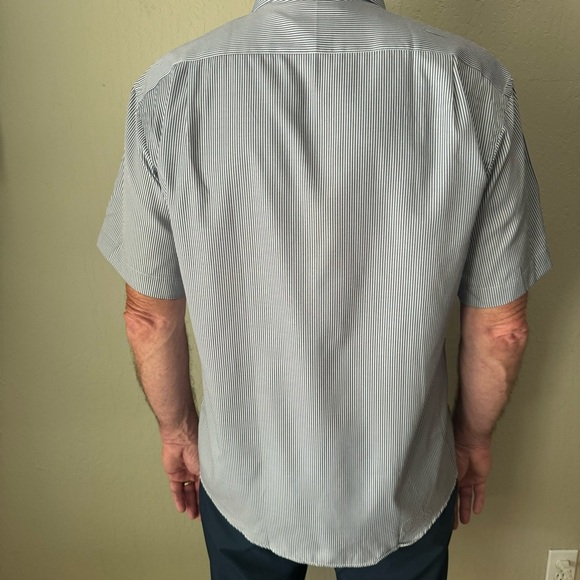 New PAUL SMITH London Short Sleeve Button Up Shirt Charcoal Grey White Stripes - Picture 10 of 16